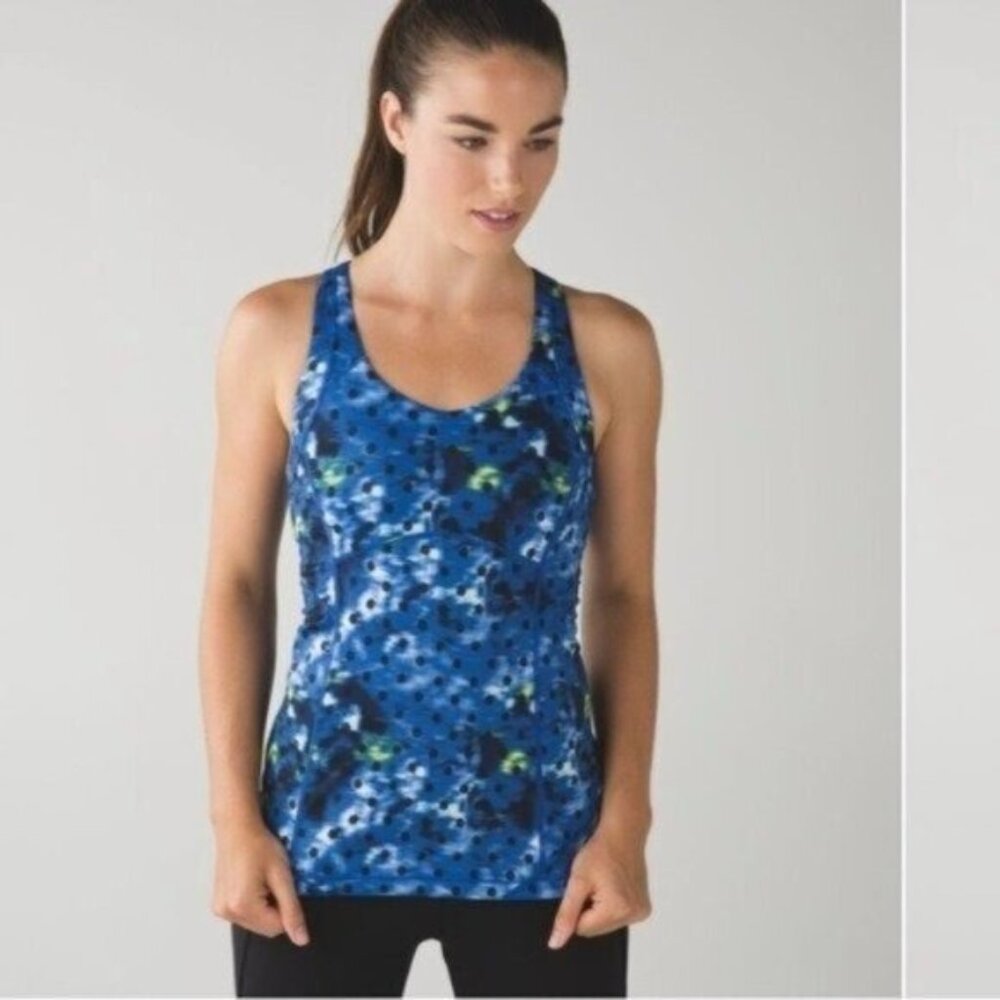 Lululemon Kanto Catch Me Blue Racerback Shirt with Built in Shelf Bra